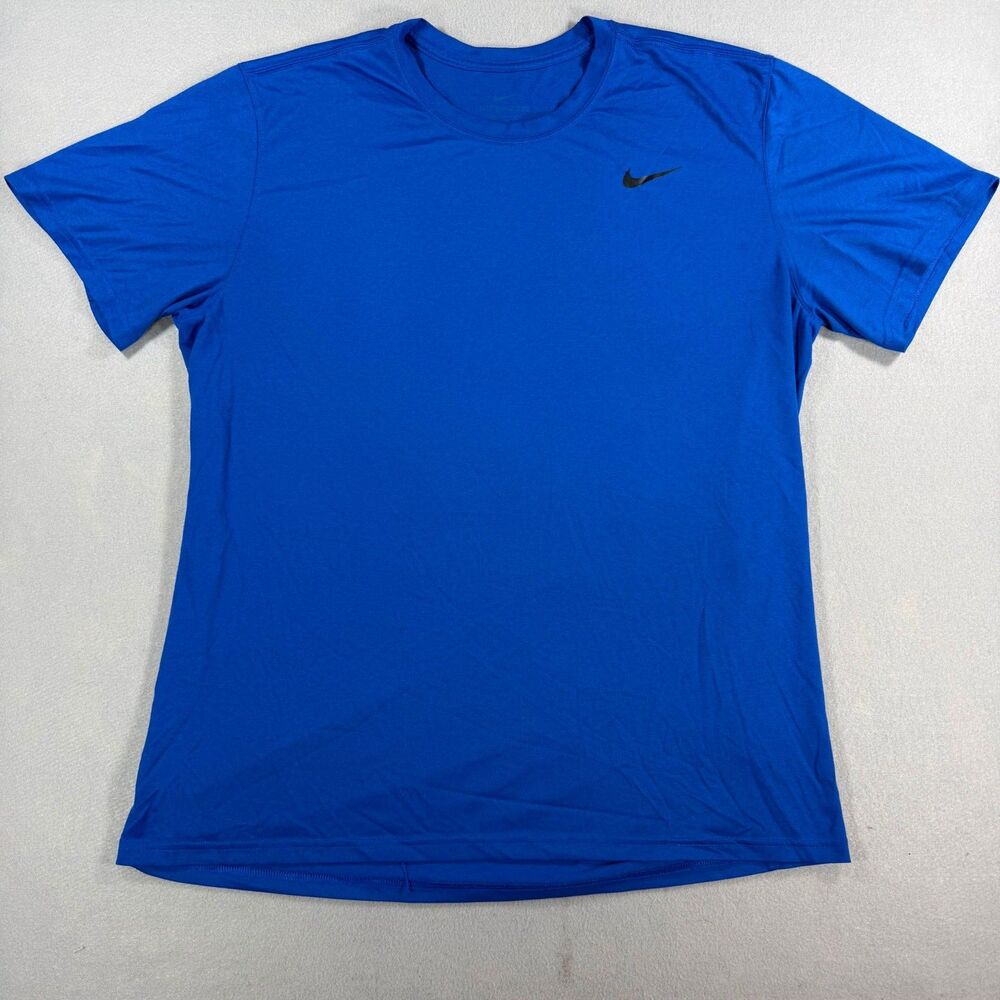 Nike Tee Shirt Mens XL Royal Blue Black Swoosh Logo Short Sleeve